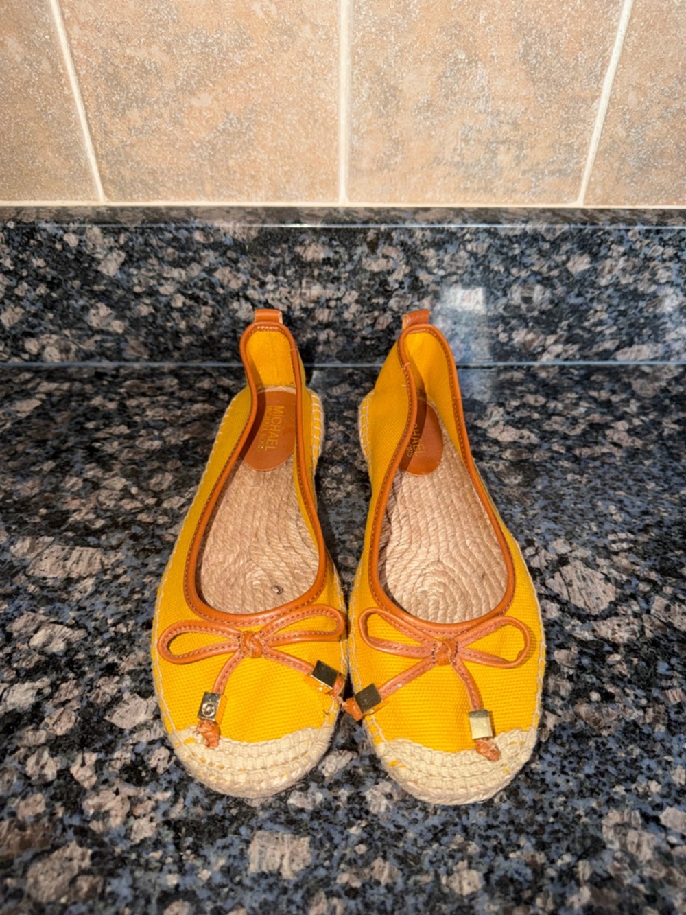 MICHAEL Michael Kors Yellow Canvas Espadrille Flats with Bow Detail